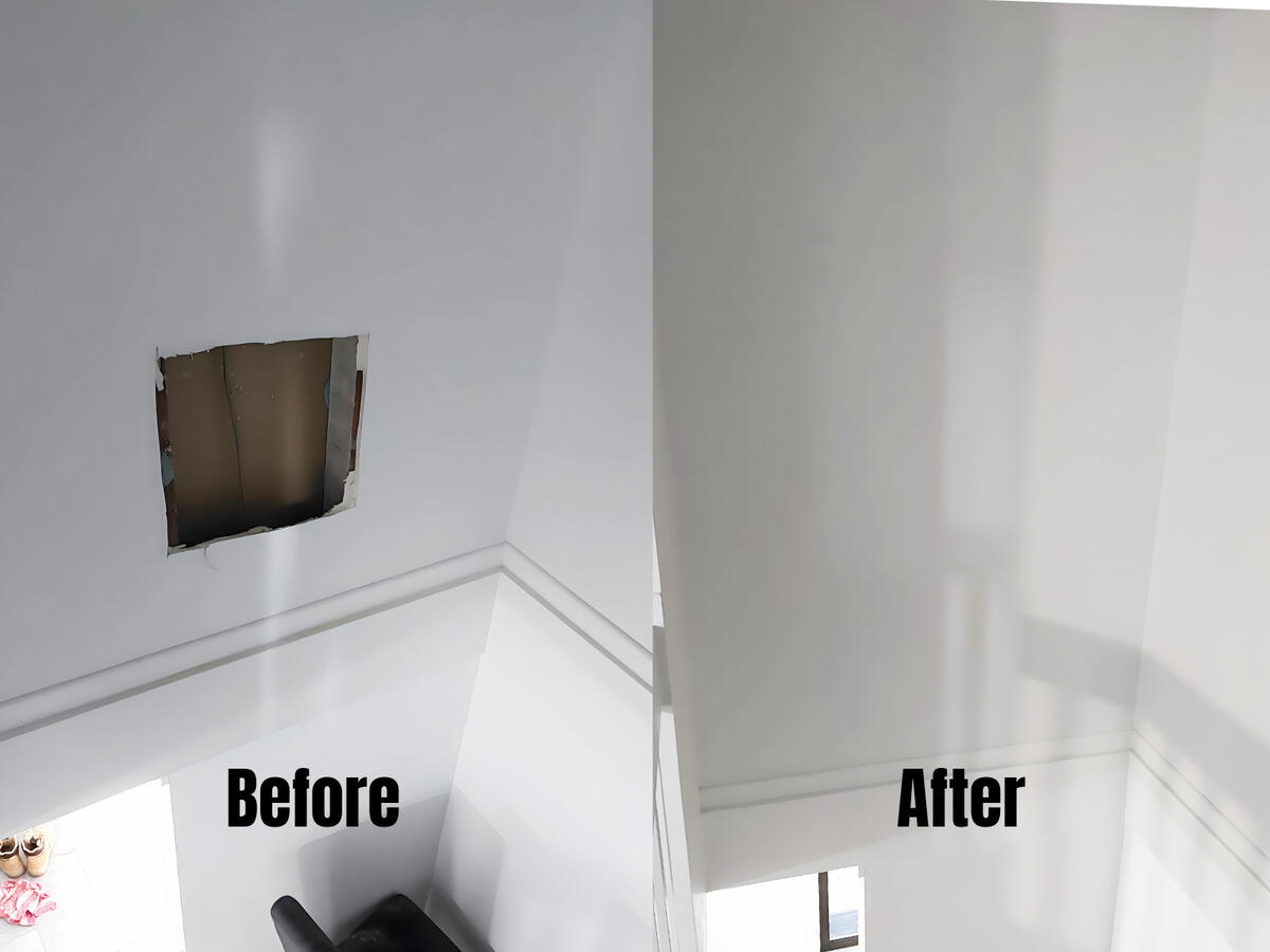 Ceiling drywall patch repair before and after — Frenchy Home Solutions Grafton